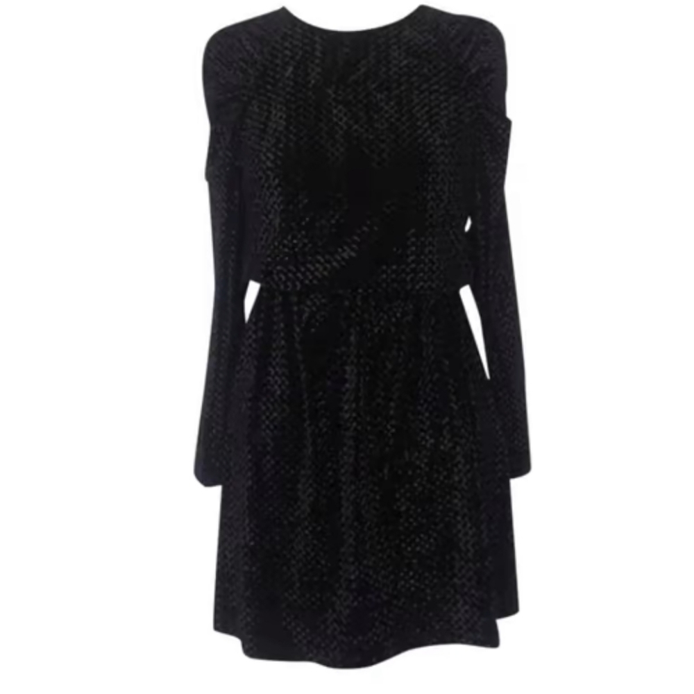 Burnout velvet black puff sleeve dress 6 S M cy
